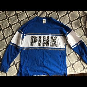 PINK Blue Shirt with Silver sequins